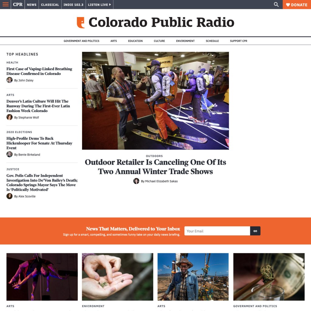 a screenshot of the Colorado Public Radio homepage